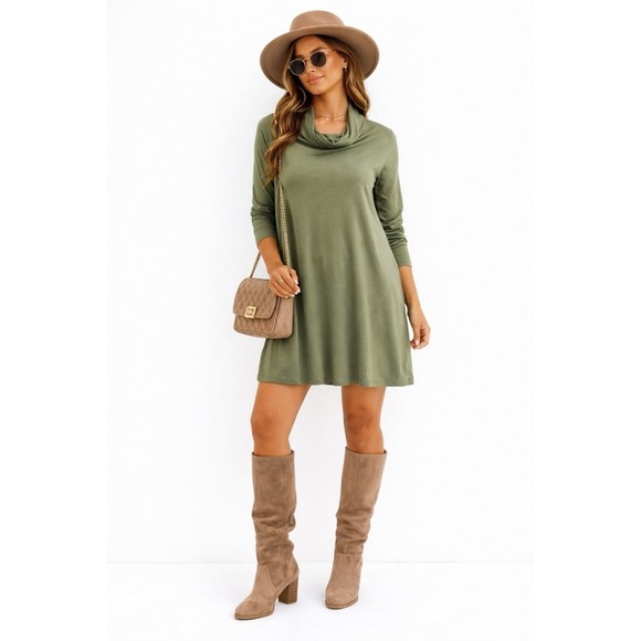 Anthropologie Dresses & Skirts - ANTHROPOLOGIE Olive Cowl Mini Sweater Dress